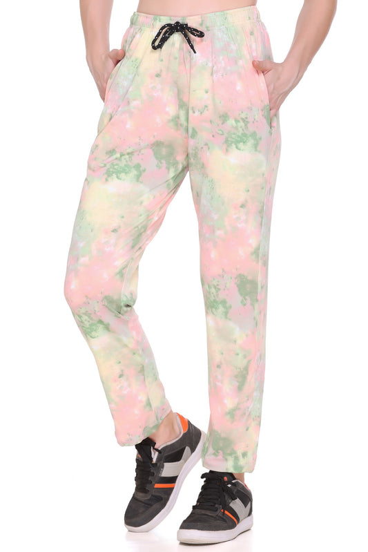 Cotton Tie-Dye Night Pajamas For Women - Green & Pink
