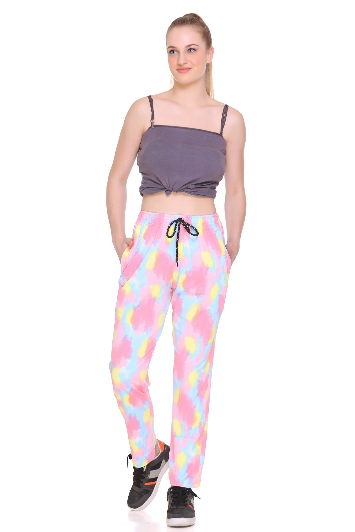Tie-Dye Night Pajamas For Women - Yellow & Pink