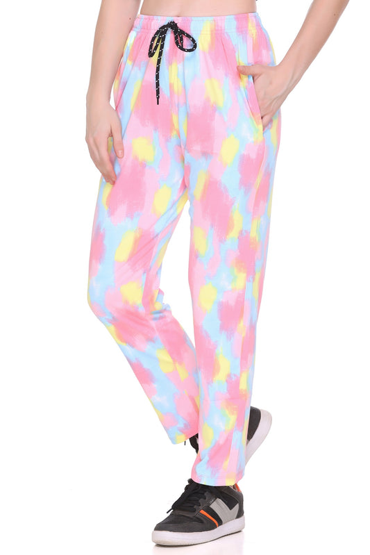 Tie-Dye Night Pajamas For Women - Yellow & Pink