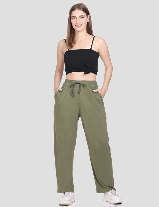 Comfortable Cotton High Waist Flared Pants For Women in Fern Green online at best prices