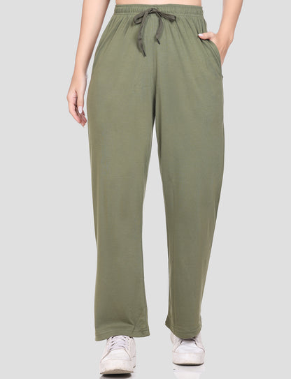 Comfortable Cotton High Waist Flared Pants For Women in Fern Green online at best prices