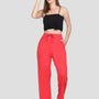 High Rise Cotton Straight Crimson Red Trackpants