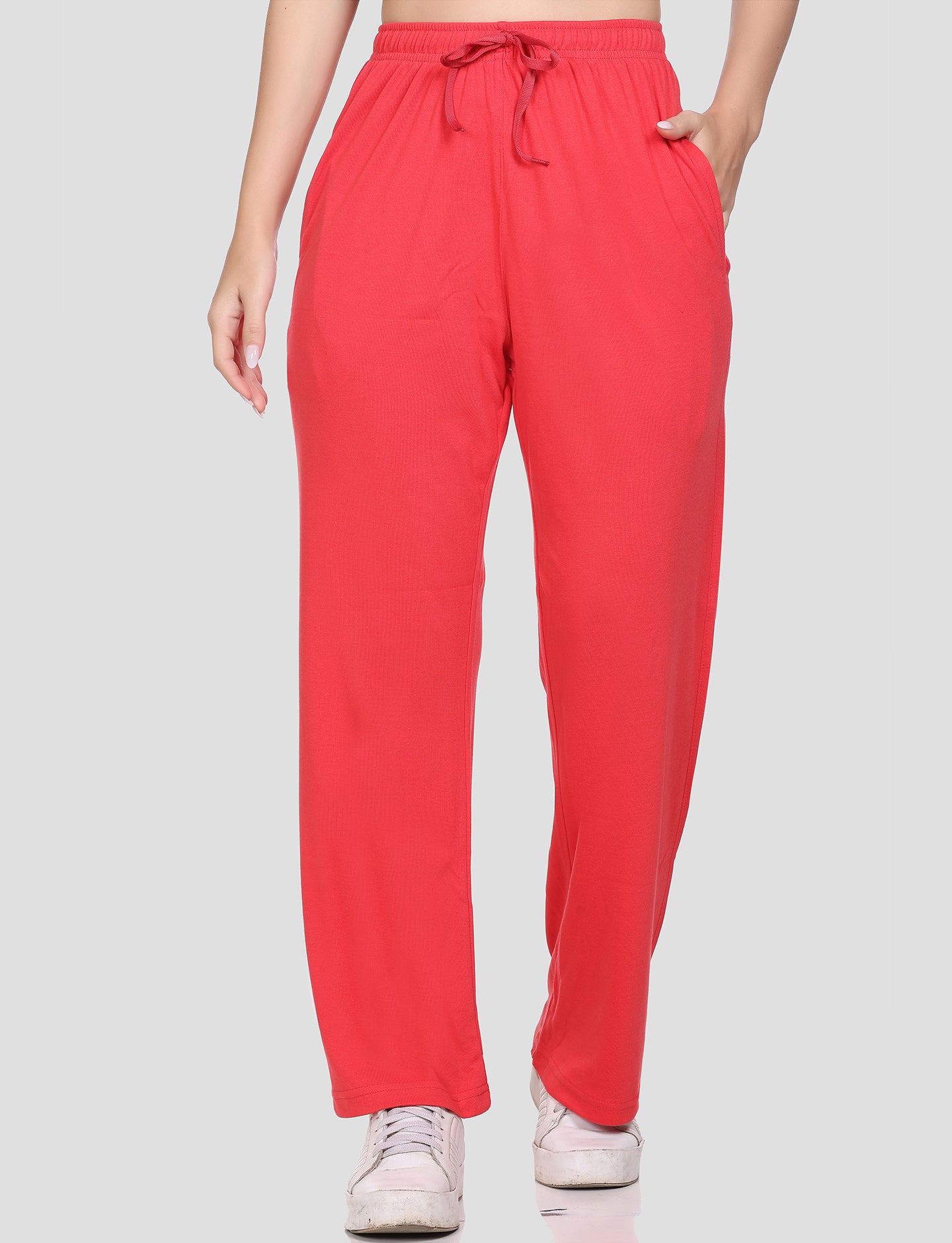 Comfortable High Waist Cotton Flared Pants For Women in Crimson Red online at best prices