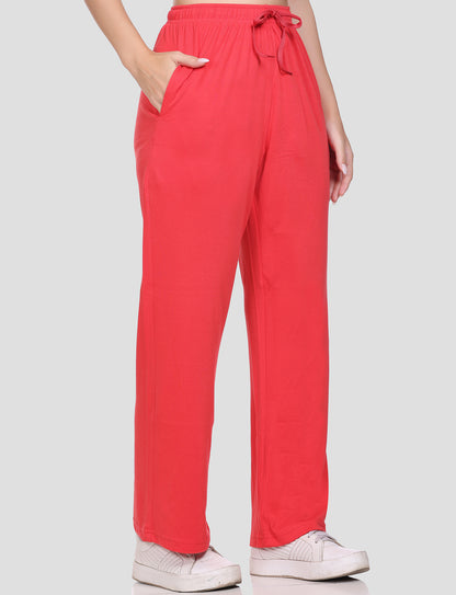 Comfortable High Waist Cotton Flared Pants For Women in Crimson Red online at best prices