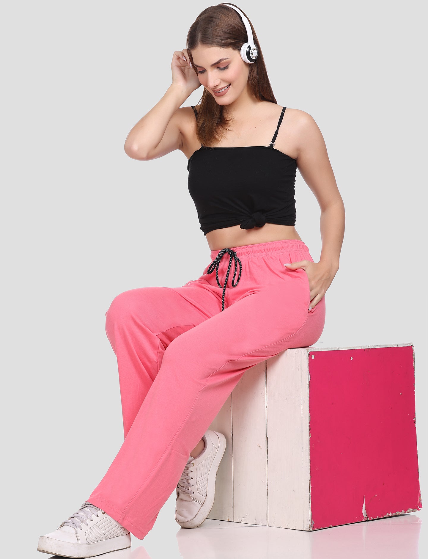 Comfortable High Waist Cotton Flared Pants For Women in Flare Pink online at best prices
