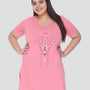 Plus Size Long T-shirt For Women - Half Sleeves - Blush Pink