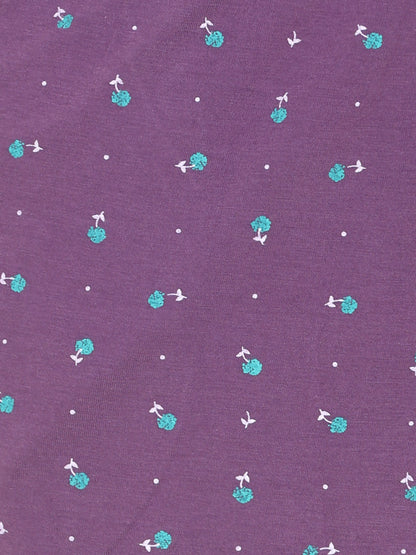 Plus Size Cotton Shorts For Women - Printed Bermuda - Purple