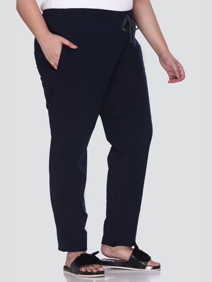 Cotton Track Pants For Women - Navy Blue
