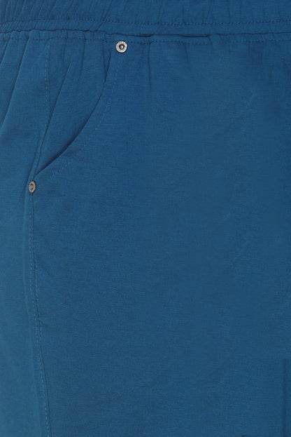 Cotton Shorts For Women - Plain Bermuda Combo (Black & Teal Blue)