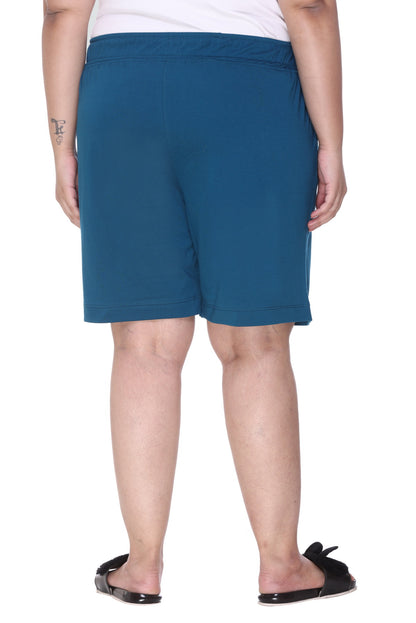 Cotton Shorts For Women - Plain Bermuda - Teal Blue