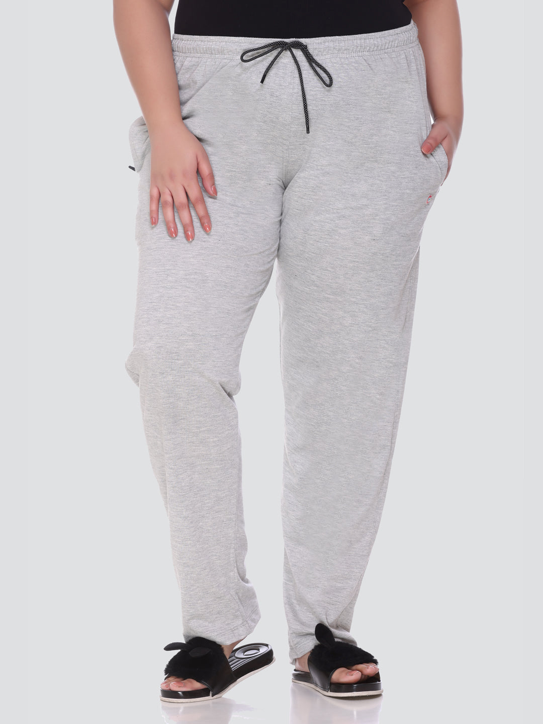 Plus Size Cotton Track Pants For Women - Grey