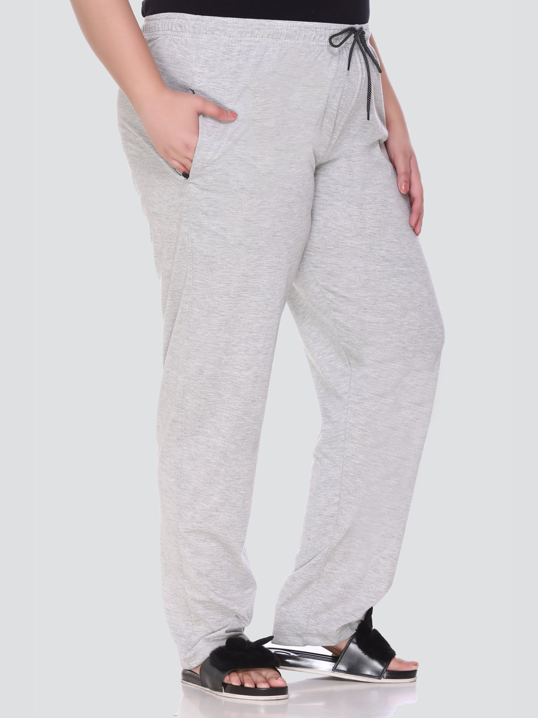 Plus Size Cotton Track Pants For Women - Grey, Women Track Pant