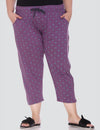 Plus Size Capri For Women - 3/4 Printed Pyjama - Purple
