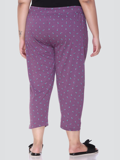 Plus Size Capri For Women - 3/4 Printed Pyjama - Purple