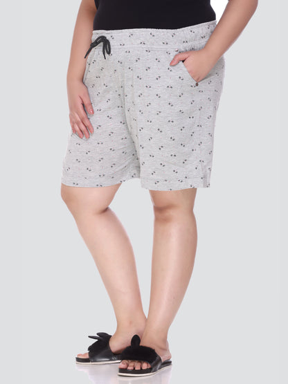 Comfortable Grey Printed Bermuda Cotton Plus Size Shorts For Women Online In India