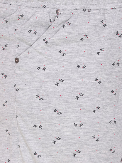 Plus Size Cotton Shorts For Women - Printed Bermuda - Grey