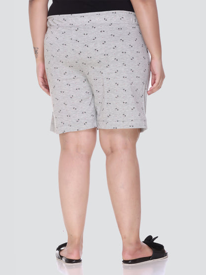Plus Size Cotton Shorts For Women - Printed Bermuda - Grey