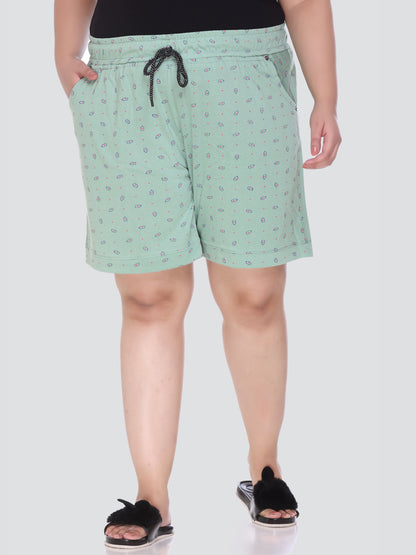 Comfortable Pistachio Printed Bermuda Cotton Plus Size Shorts For Women Online In India