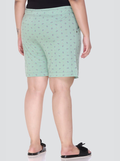 Plus Size Cotton Shorts For Women - Printed Bermuda - Pistachio
