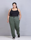 Cotton Track Pant For Woman With One Side Zip Pocket - Olive Green