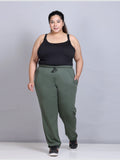 Green Cotton Track Pants For Women 