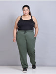 Cotton Track Pant For Woman With One Side Zip Pocket - Olive Green