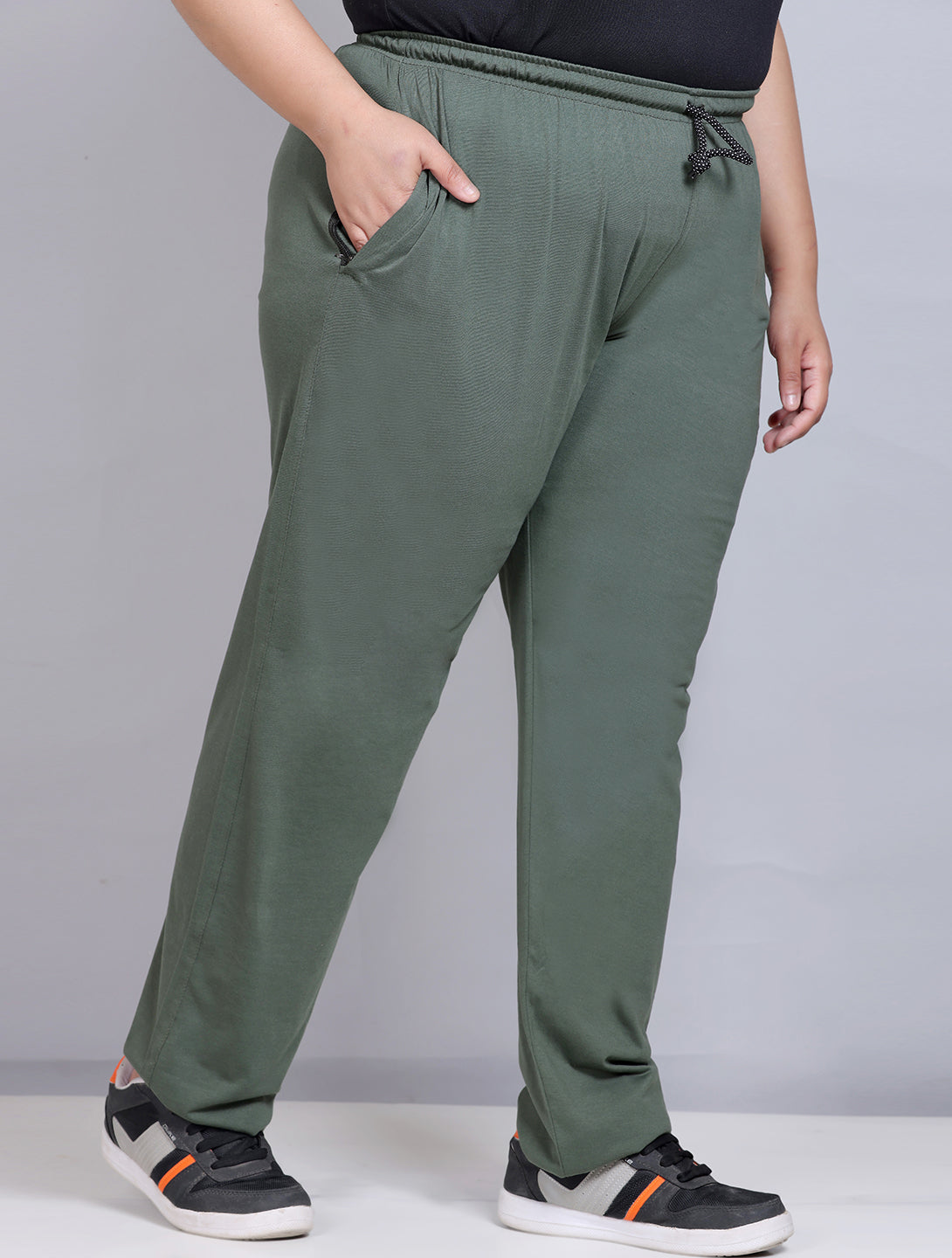 Cotton Track Pants For Women - Olive Green