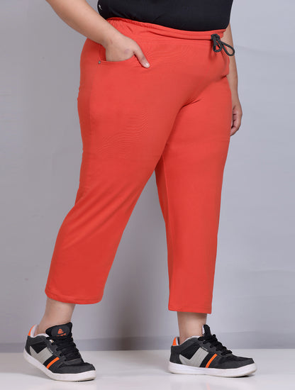 Stylish Tangy Orange Cotton Half Capris For Women online in India