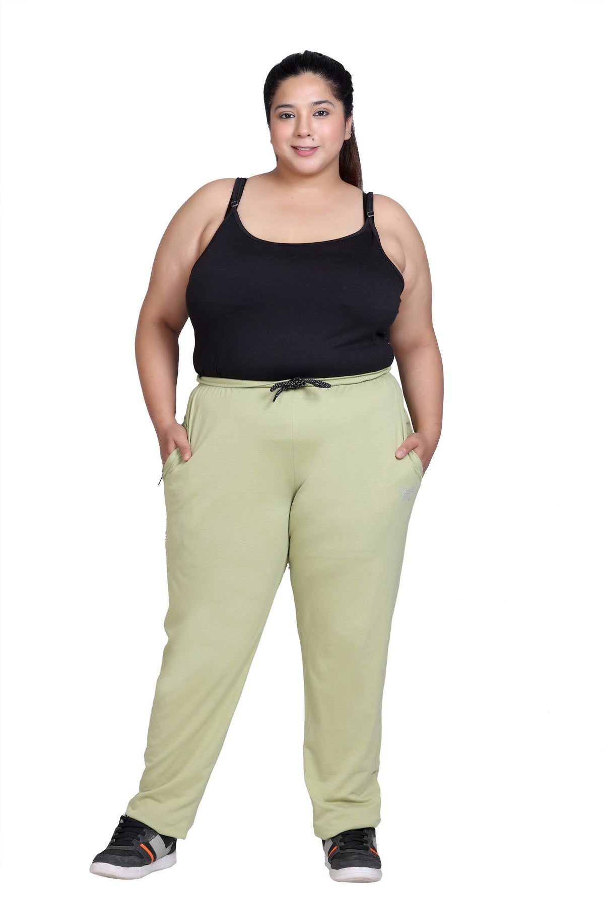 Stylish Green Plain Cotton Track Pants For Women Online In India