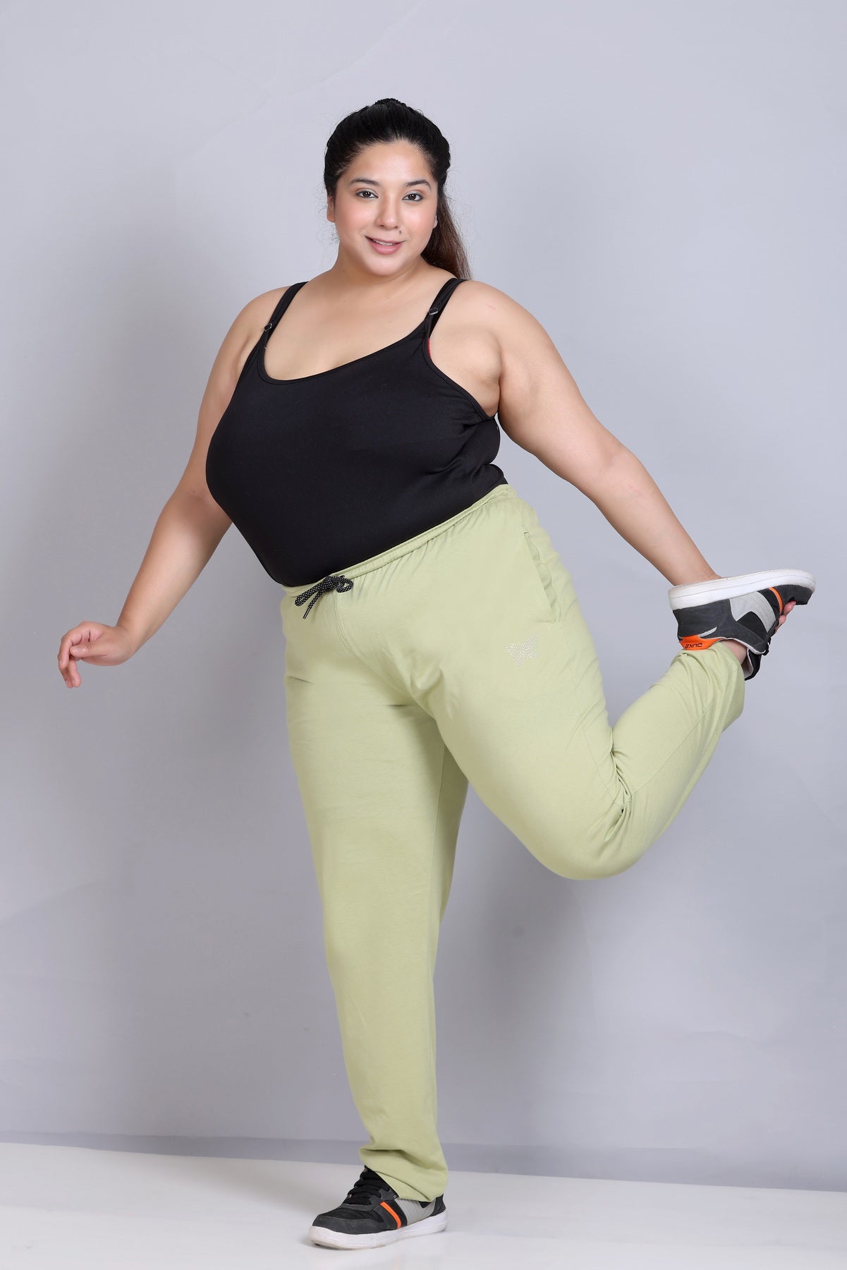 Stylish Green Plain Cotton Track Pants For Women Online In India