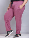 Cotton Track Pants For Women With One Side Zip Pocket- Mauve