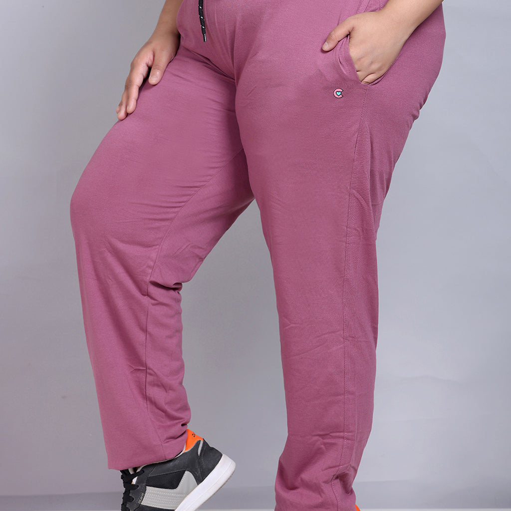 Cotton Track Pants For Women With One Side Zip Pocket- Mauve