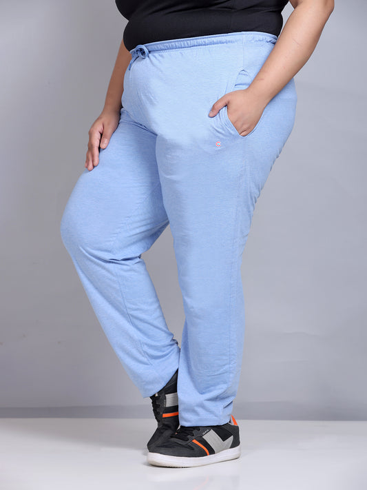 Comfy Sky Blue Cotton Track Pants For Women At Best Prices