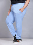 Cotton Track Pants For Women With Zip Pocket- Sky Blue