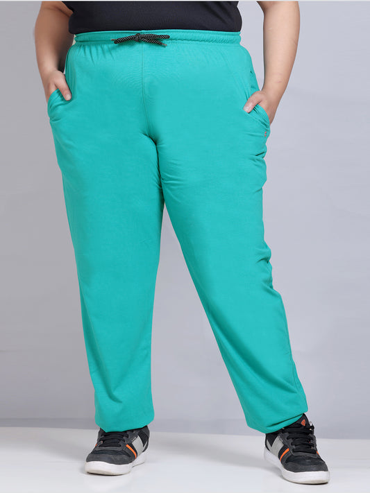 Comfy Persian Green Cotton Track Pants For Women At Best Prices