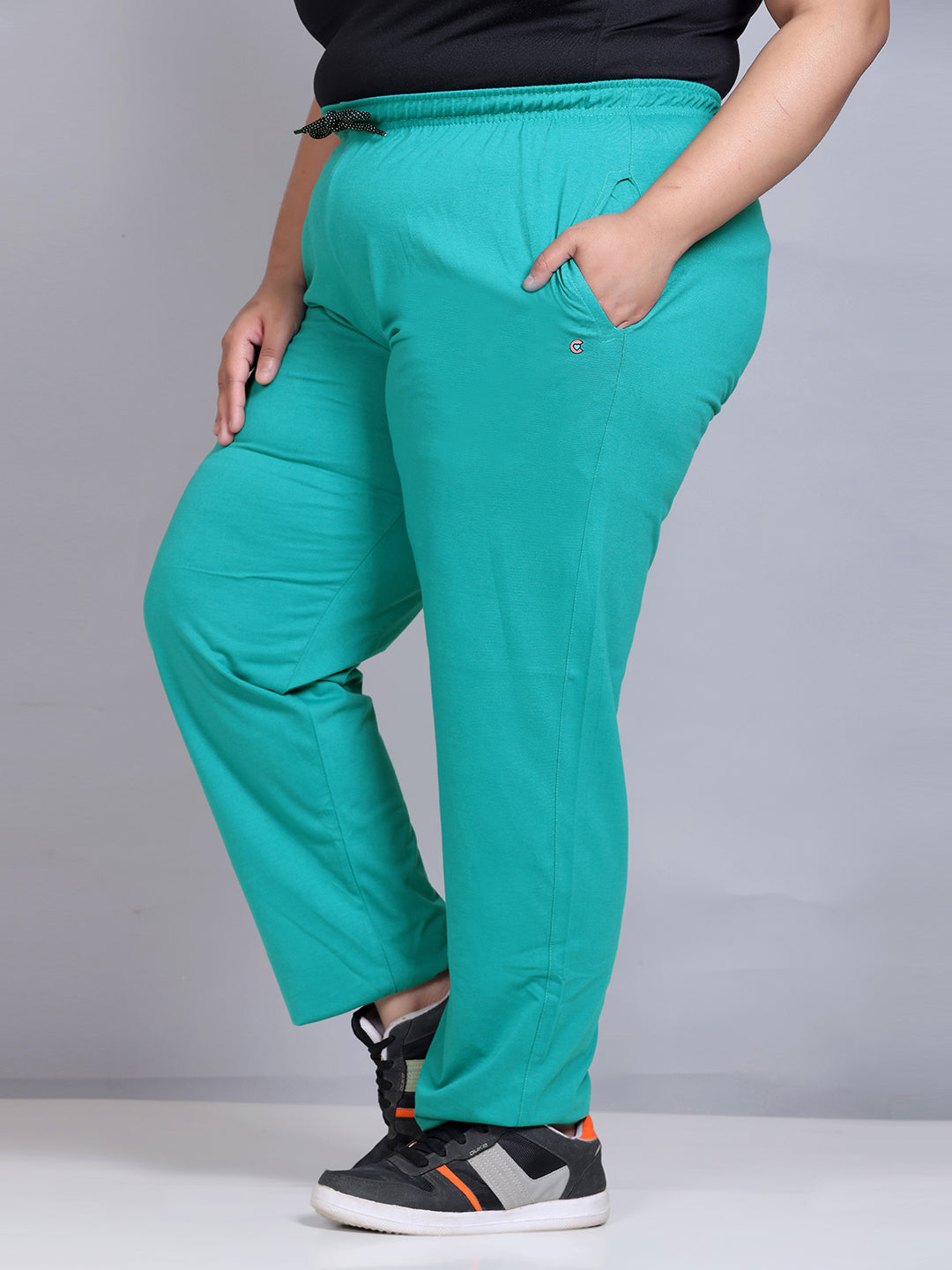 Comfy Persian Green Cotton Track Pants For Women At Best Prices