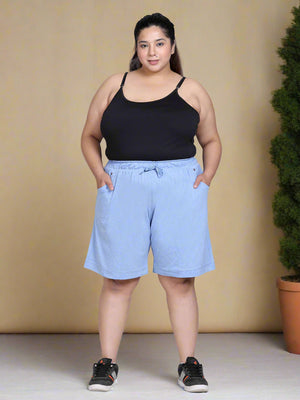 Cotton Shorts For Women - Plain Bermuda - Sky Blue
