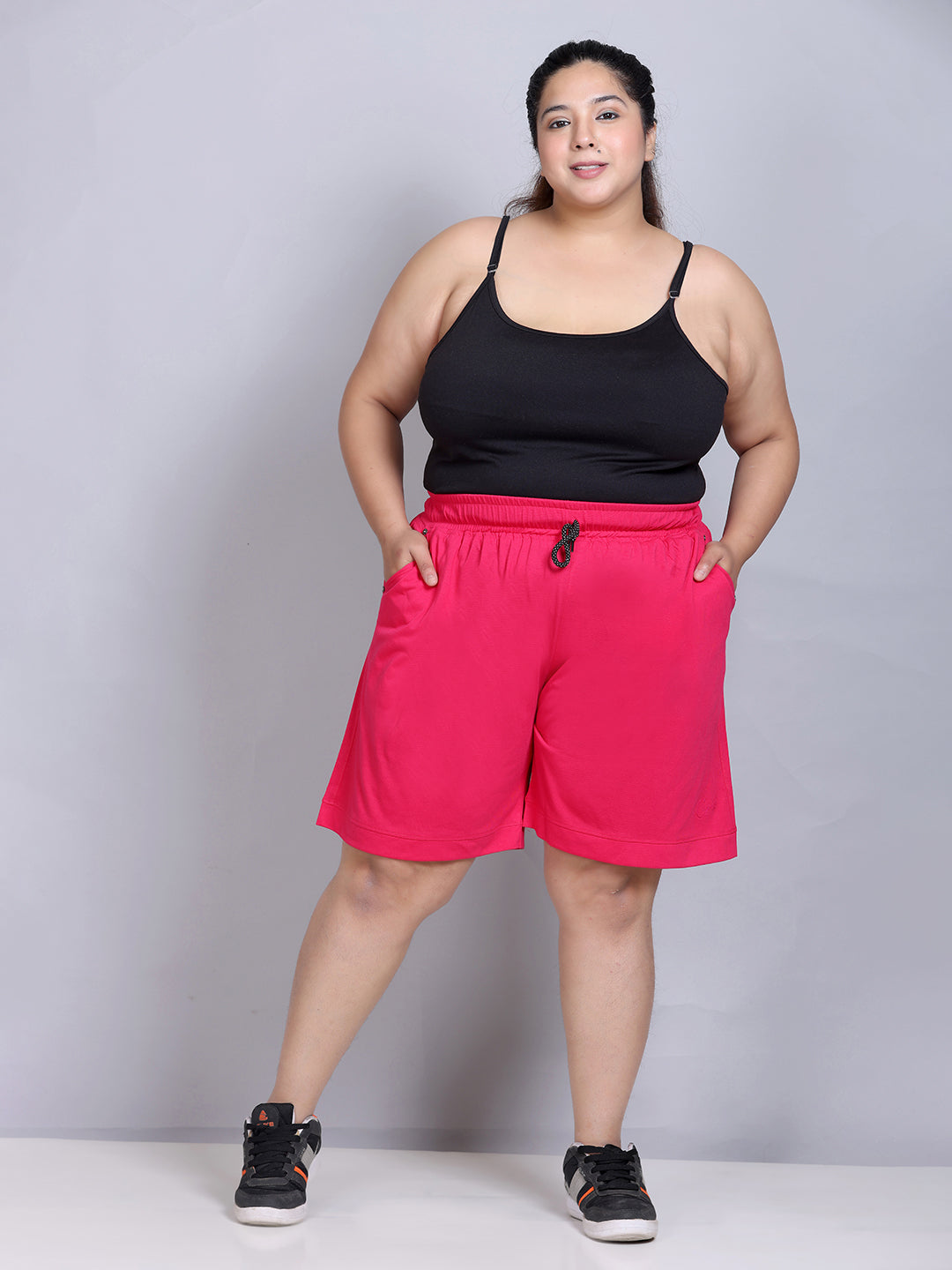 Comfortable Pink Plain Bermuda Cotton Plus Size Shorts For Women Online In India
