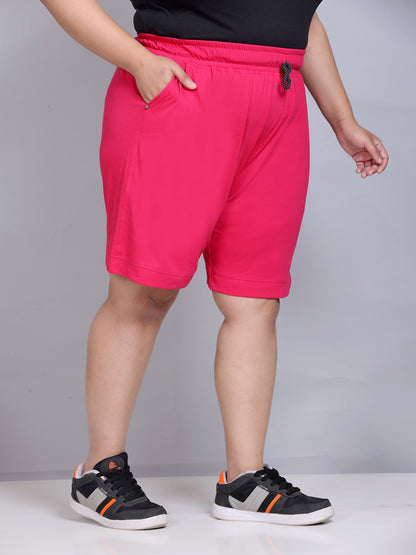 Plus Size Cotton Shorts For Women - Plain Bermuda - Pink