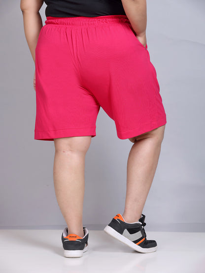 Plus Size Cotton Shorts For Women - Plain Bermuda - Pink