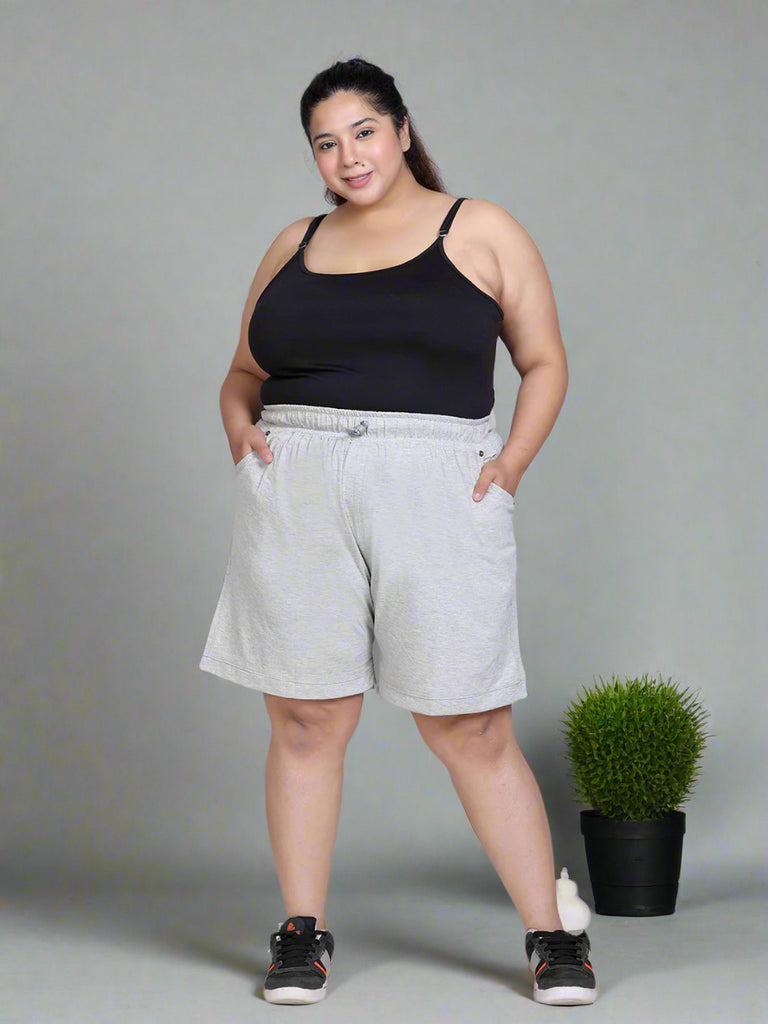 Cotton Shorts For Women - Plain Bermuda - Grey