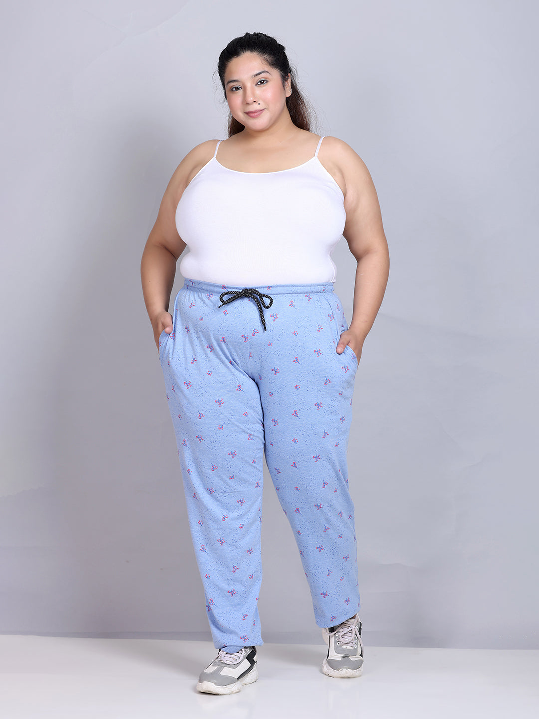 Cotton Printed Night Pants For Women - Blue