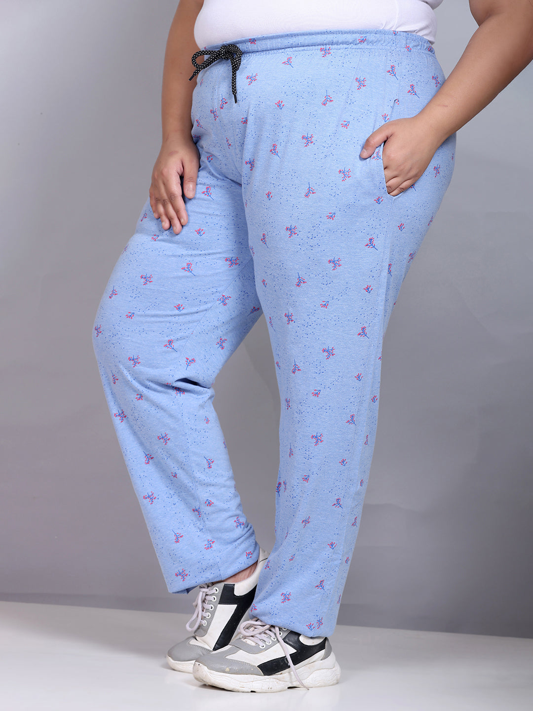 Women's Sky Blue Hosiery Cotton Printed Half Sleeve T Shirt and Pajama Pants  Regular Fit NightSuit