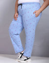 Cotton Printed Night Pants For Women - Blue