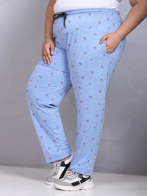 Cotton Printed Night Pants For Women - Blue