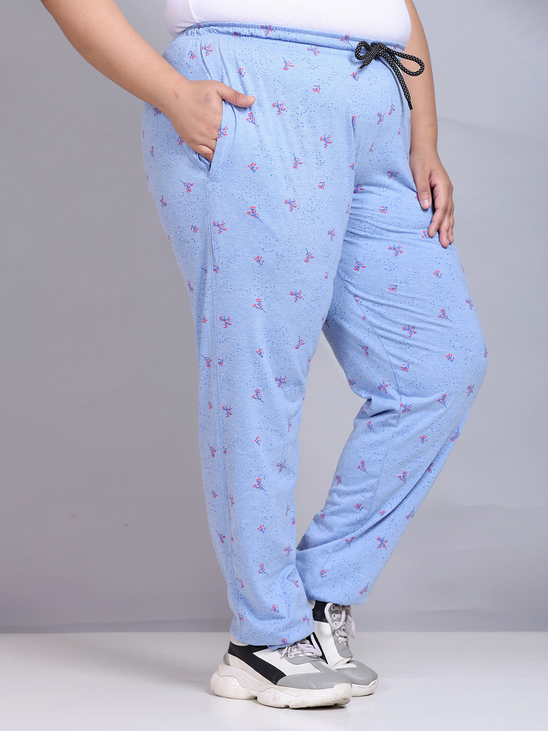 Cotton Printed Night Pants For Women - Blue