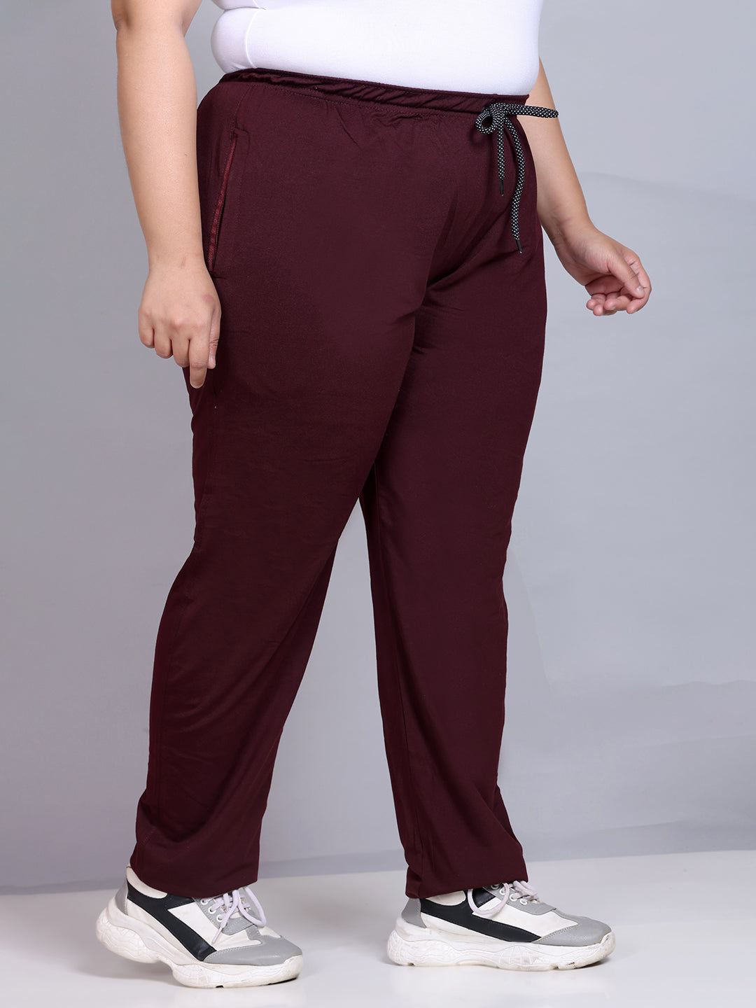 Buy Online Plus Size Women Purple Solid StraightFit Track Pants at best  price  Plussin
