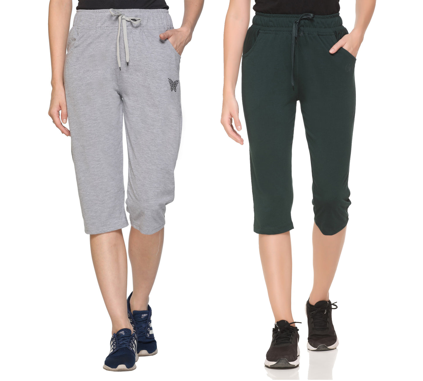 Buy Comfy Grey/Bottle Green Half Cotton Capri Pants (Pack Of 2 )For Women  Online In India By Cupidclothing's – Cupid Clothings