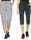 Cotton Capris For Women - Half Pants Pack of 2 (Grey & Bottle Green)