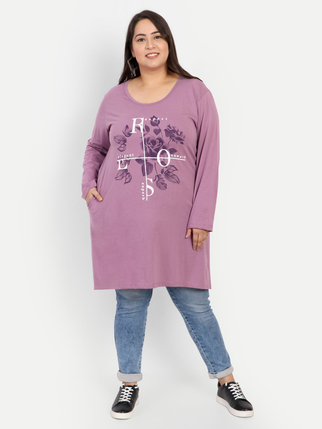 Stylish Cotton Long Top for Women Plus Size - Full Sleeve - Lavender Online In India 